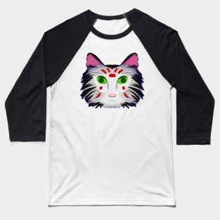 Cat Head Design Version 2 (black, white, red, and green) Baseball T-Shirt